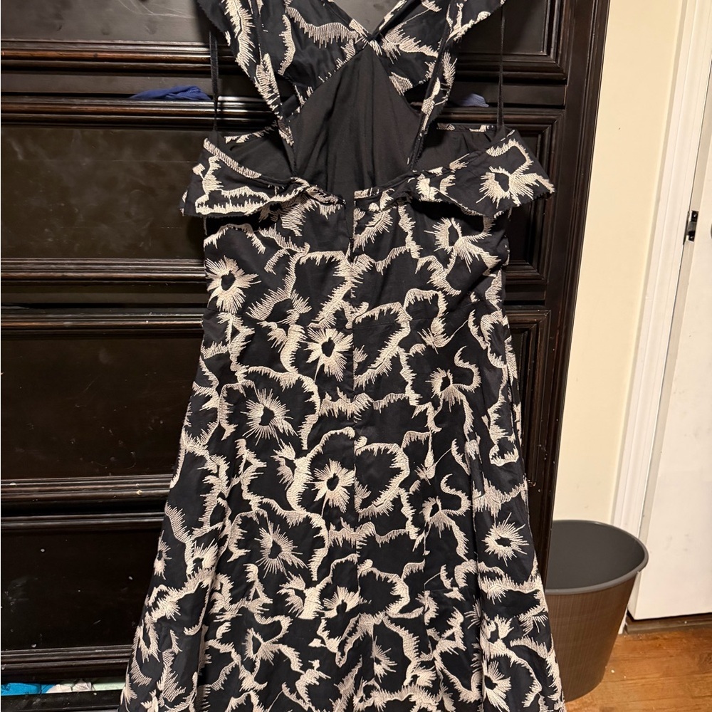 Banana Republic Elegant Black and Cream Floral Backless Dress